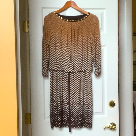 Women’s London Times size 8 brown cream, herringbone, Long sleeves, knee length. - Picture 1 of 6
